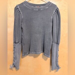 Gray Free People Waffle Knit Long Sleeve Top
